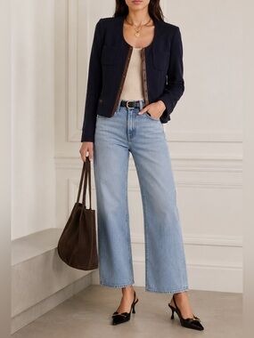 Les Copains Leather Trimmed Navy Blazer